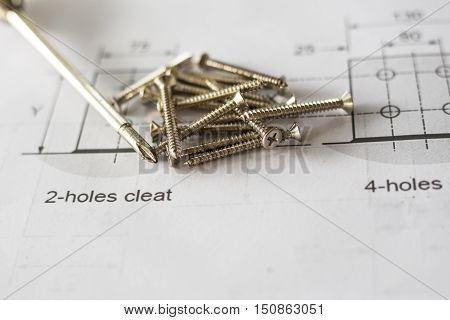 Building Equipment And Building Plan, Screw On Blueprint Draw Skech, Tape Measure