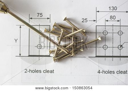 Building Equipment And Building Plan, Screw On Blueprint Draw Skech, Tape Measure