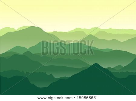 Green mountains landscape in summer. Vector seamless illustration.