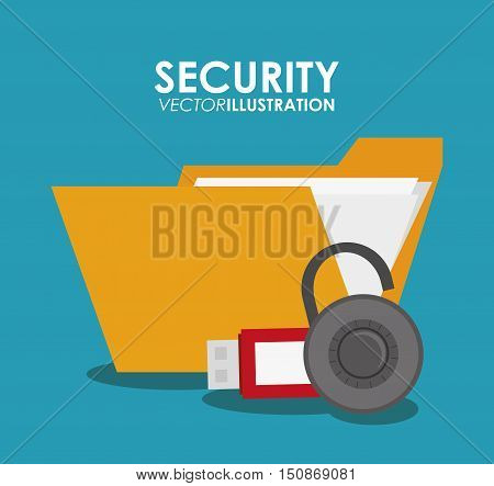 File usb and padlock icon. Security system warning and protection theme. Colorful design. Vector illustration