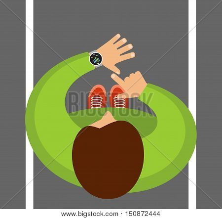 Fitness tracker app for smartwatch and smartphone. Smartwatch on a wrist. Vector