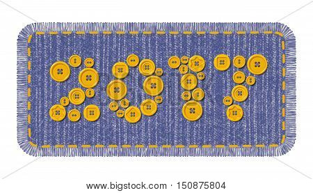 Denim patch with red sewing buttons in the shape of 2017 year
