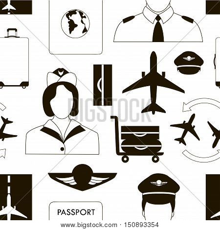 Pilot and stewardess at work during the flight and at the airport pattern