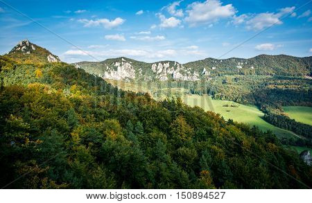 Slovakian mountains Sulov in autumn with sunset