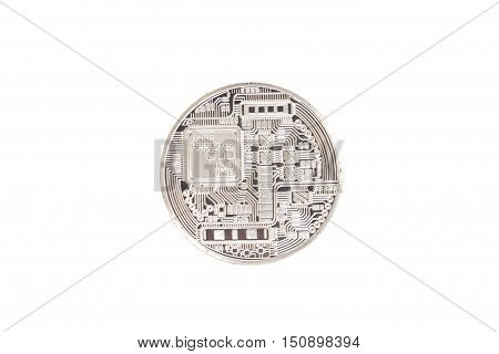 silver bitcoin coin isolated on white background