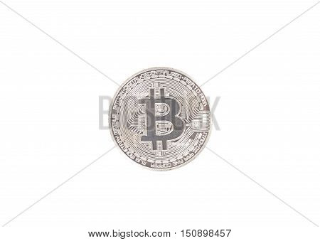 silver bitcoin coin isolated on white background