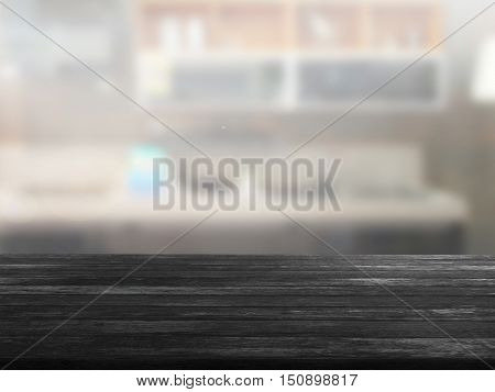 closeup top wood table with Blur Background