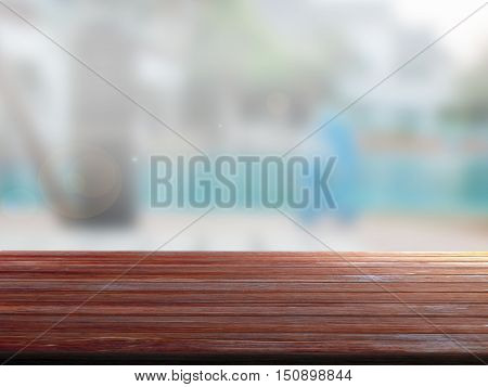 closeup top wood table with Blur Background