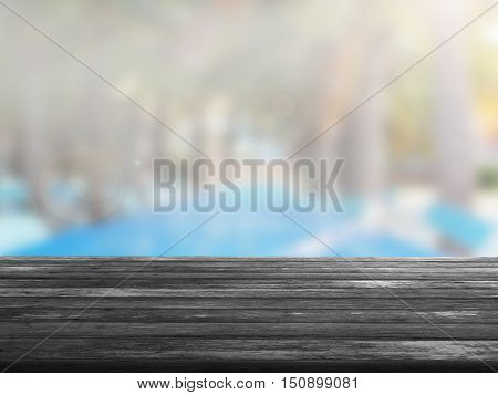 closeup top wood table with Blur Background
