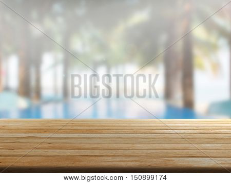 closeup top wood table with Blur Background