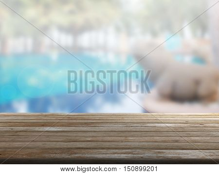 closeup top wood table with Blur Background