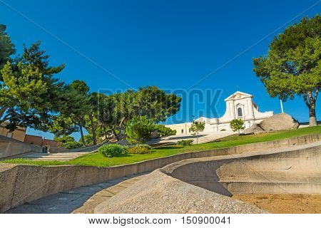 a stairway to Bonaria cathedral in Cagliari
