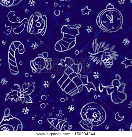 Christmas and New Year seamless pattern with Christmas decorations
