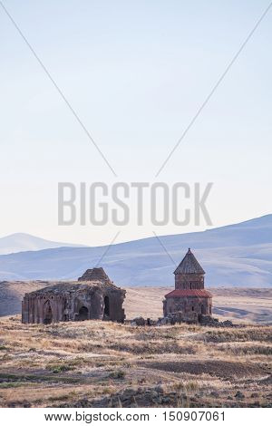 Color image of a church in Ani Turkey. Ani used to be the capital of the Bagratid Armenian kingdom between 961 and 1045.