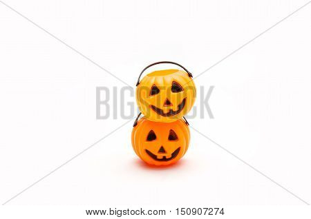 Halloween plastic Pumpkin funny Jack O'Lantern on white background