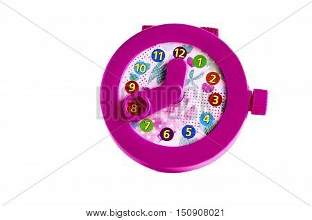 Children colorful clock isolated on a white neutral background