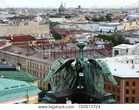 View of Saint Petersburg from above. Top view of Saint Petersburg. City center. Rooftops of Saint Petersburg. Russia.
