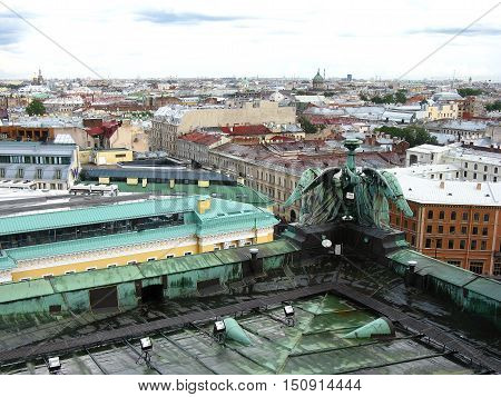View of Saint Petersburg from above. Top view of Saint Petersburg. City center. Rooftops of Saint Petersburg. Russia.