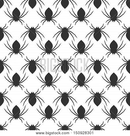 Halloween black spiders on white background seamless pattern