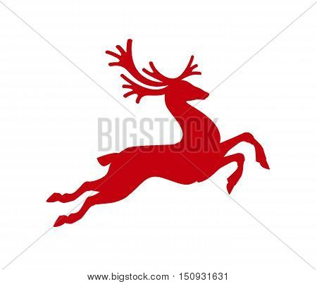 Red reindeer isolated on white background. Vector illustration. Merry Christmas symbol