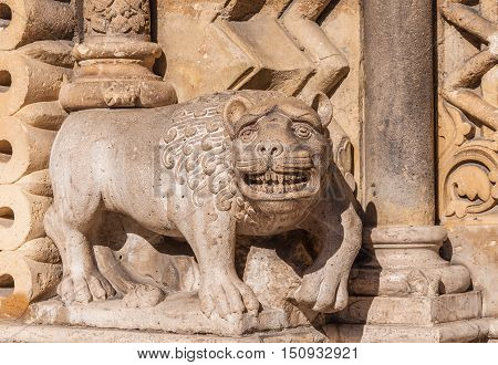 Sculpture On The Facade Of The Church Of Jak Is A Functioning Catholic Chapel In Budapest
