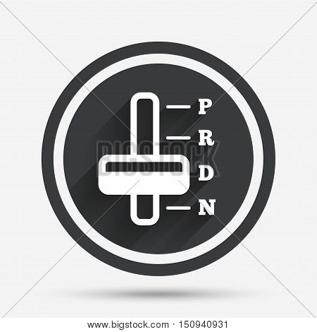 Automatic transmission sign icon. Auto car control symbol. Circle flat button with shadow and border. Vector