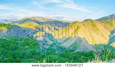 The gorge of river Goght (Garni gorge) is famous for its great basalt formations (Symphony of the Stone) and located in Kotayk Province next to Yerevan Armenia.