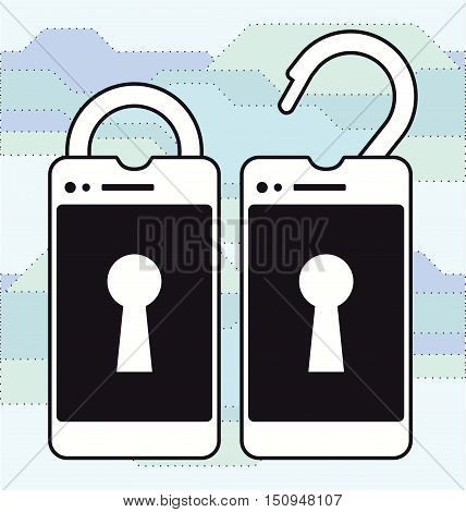 Locked and unlocked smart phone vector logo template