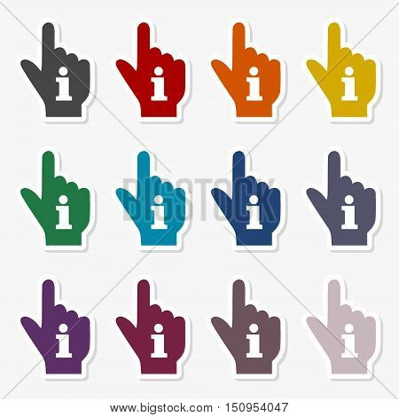 Pointing finger hand with an info sign sticker set