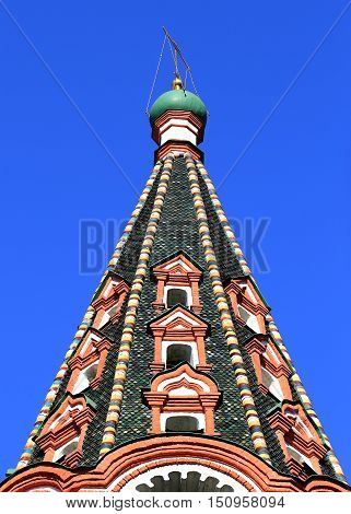 Onion and tent dome of Pokrovsky Cathedrall built in the sixteenth century in the Byzantine style