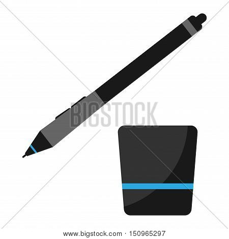 Graphics tablet stilus pen vector illustration. Graphics tablet pen sensor isolated on white background. Designer graphics tablet vector icon illustration.