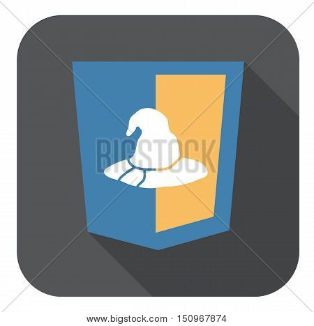 vector web development shield sign html5 hat symbol isolated icon on grey badge with long shadow