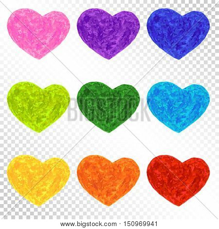 Set Rainbow Colorful Hearts on Transparent Background