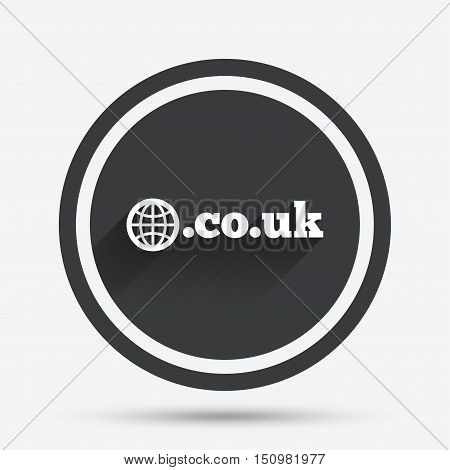 Domain CO.UK sign icon. UK internet subdomain symbol with globe. Circle flat button with shadow and border. Vector