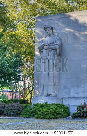 Brooklyn New York - Sept 15 2012: Brooklyn War Memorial in Brooklyn's Cadman Plaza is dedicated to the more than 300000 "heroic men and women of the borough of Brooklyn" who served in World War II.