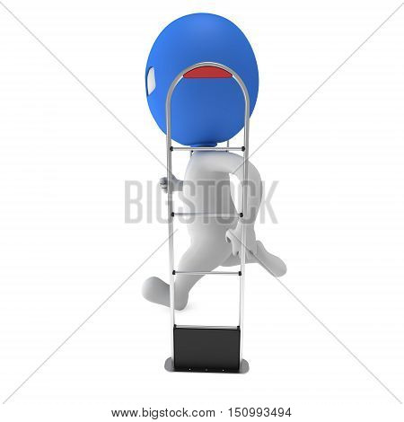3D shoplifter scanner and running thief man in mask isolated on white background. Scanner entrance gate for prevent theft in shop or store. Security concept.