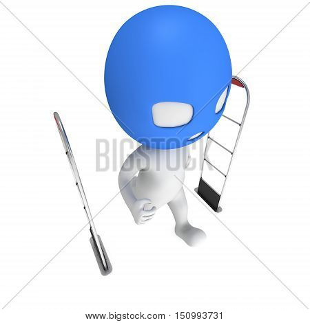 3D shoplifter scanner and running thief man in mask isolated on white background. Scanner entrance gate for prevent theft in shop or store. Security concept.