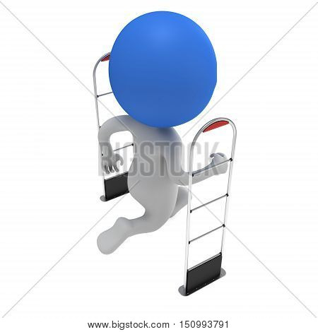 3D shoplifter scanner and running thief man in mask isolated on white background. Scanner entrance gate for prevent theft in shop or store. Security concept.