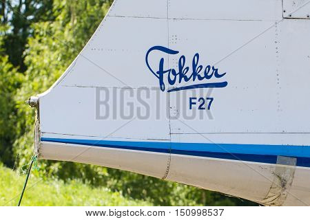 Lelystad, The Netherlands - June 9, 2016: Fokker F27-200Mar Friendship Parked At Lelystad Airport. T