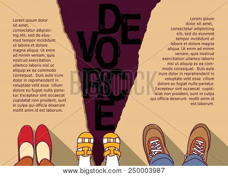 Unhappy Family Parents Divorce Couple Child Problem Earth Opened. Color Vector Illustration. Eps8