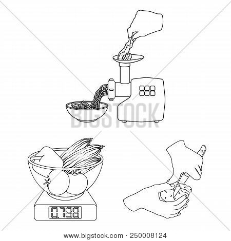 Cooking Food Outline Icons In Set Collection For Design. Kitchen, Equipment And Tools Vector Symbol 