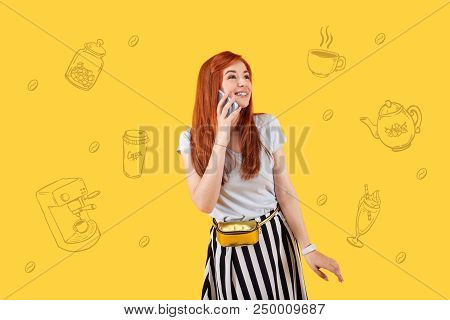 Talking On The Phone. Positive Friendly Young Person Smiling And Looking Glad While Holding A Modern