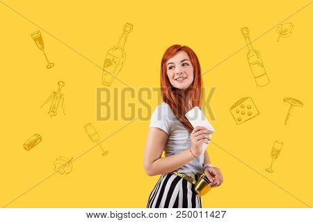 Feeling Relaxed. Cute Young Person Smiling And Looking Glad While Standing Alone With A Modern Smart