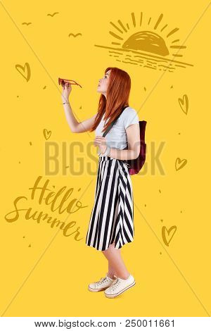 Travelling In Summer. Calm Curious Traveler Feeling Peaceful While Walking With Sunglasses In Her Ha