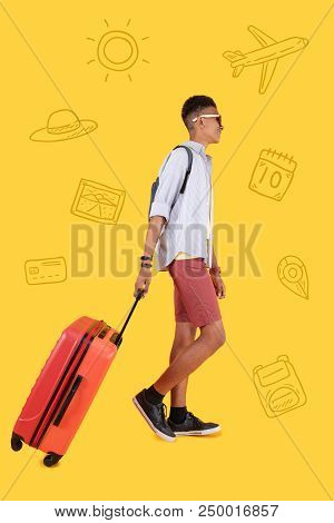 Feeling Confident. Cheerful Calm Student Feeling Glad After Arriving In The Airport And Smiling Whil