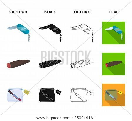 A Fingerprint Study, A Folding Knife, A Cigar Detective, A Crime Weapon Tool In The Package. Crime A