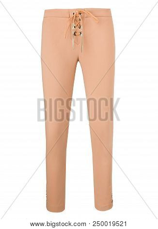 Women Trousers Isolated. Beige Trousers On  White Background.