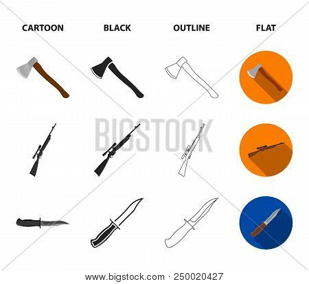 Ax, Automatic, Sniper Rifle, Combat Knife. Weapons Set Collection Icons In Cartoon, Black, Outline, 