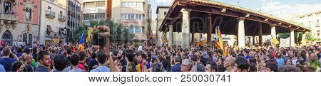 Cardedeu, Catalonia, Spain, October 3, 2017: Paceful People Cutting Off The Highway Ap-7 In Protest 