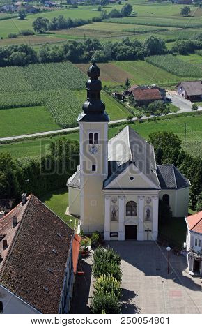 ZACRETJE, CROATIA - JULY 06: Parish Church of the Holy Cross in Zacretje, Croatia on July 06, 2007.